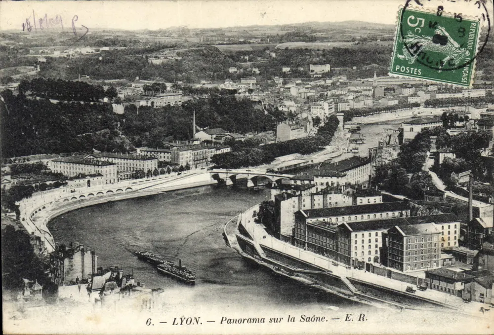 Lyon — Panorama sobre a Saône — E.R. - Frente
