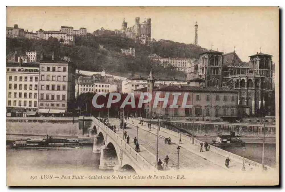 LYON — Pont Tilsitt — Kathedrale St-Jean und Coteau de Fourvière — E.R. - Vorderseite