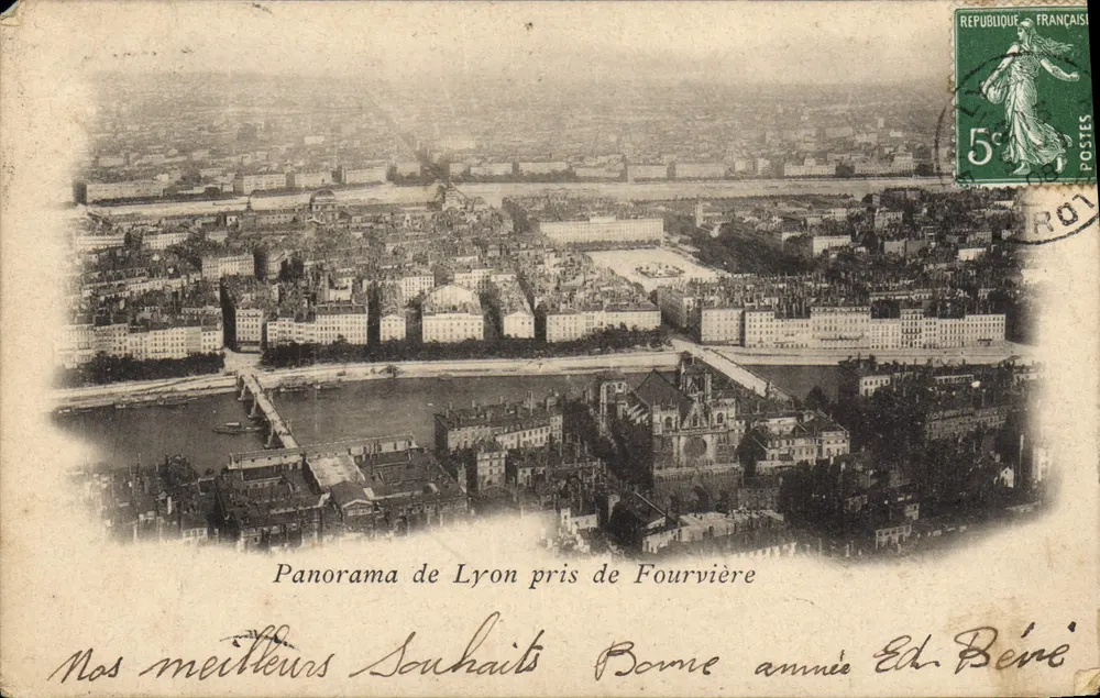 Panorama de Lyon tirado de Fourvière — editor Ed. Béré - Frente