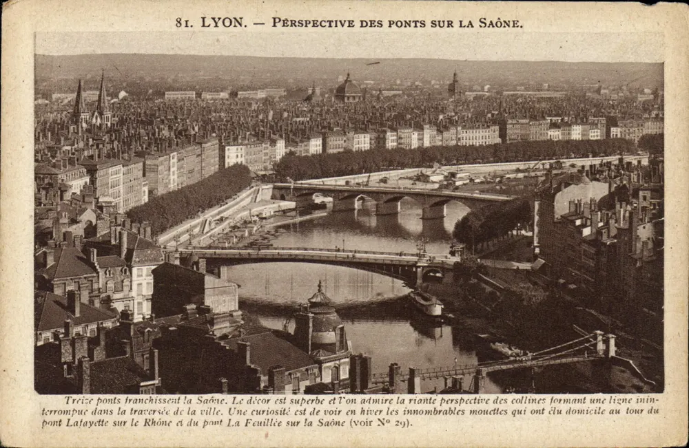 Lyon — Perspectiva dos pontes sobre a Saône — X. Contagny, editor, 36, rue Victor-Hugo, Lyon - Frente