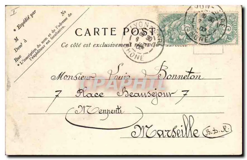 Lyon. Place des Jacobins. Ansicht der Hauptstraße — V. P. Paris N. 317 - Rückseite