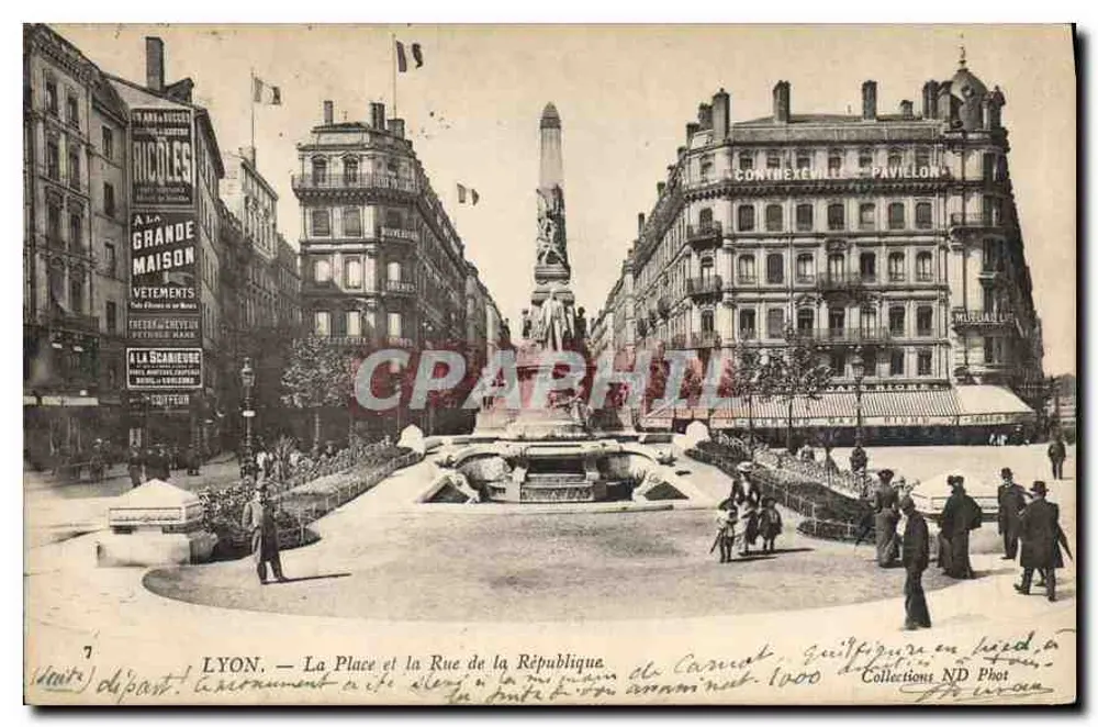 LYON — Die Place und die Rue de la République — ND Phot - Vorderseite