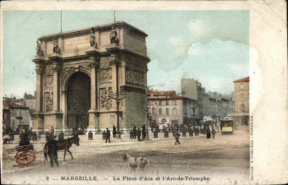 Marseille — A Praça de Aix e o Arco do Triunfo — Edição C. Marlière, Marseille - Frente