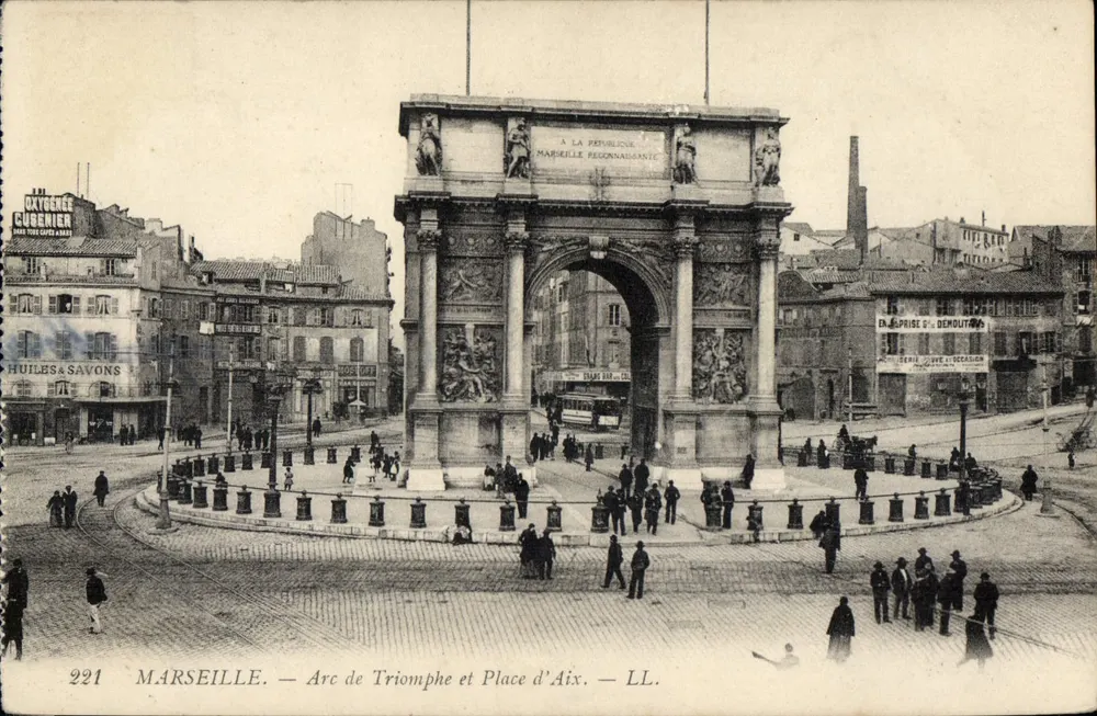 Marseille — Arc de Triomphe i Plac Aix — LL. — Wydawca LL, nr 221 - Awers