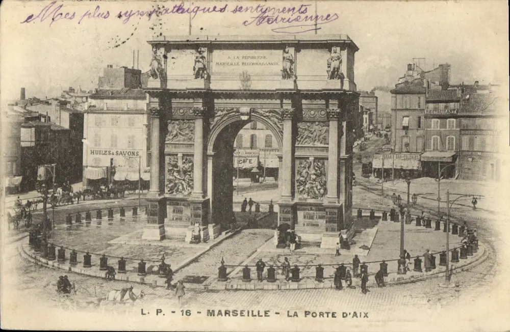 Marseille - A Porta de Aix — Arco de triunfo dedicado à República — editor L.P. n°16 - Frente