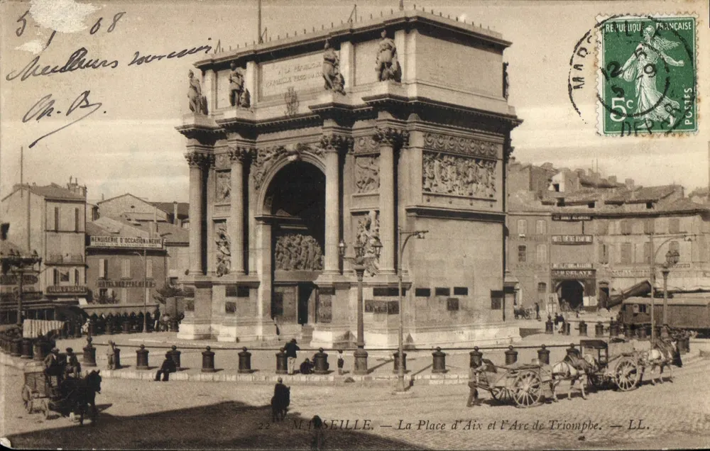 Marsella — Plaza de Aix y el Arco de Triunfo — LL. - Anverso