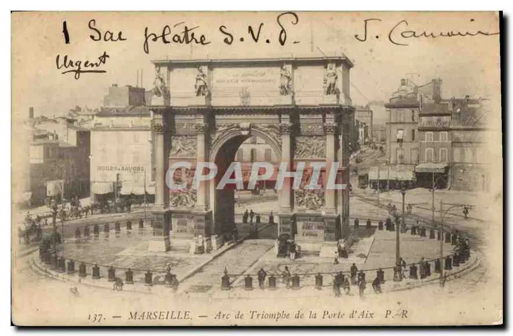 Marselha — Arco do Triunfo da Porta de Aix — editor P. R. n° 137 - Frente