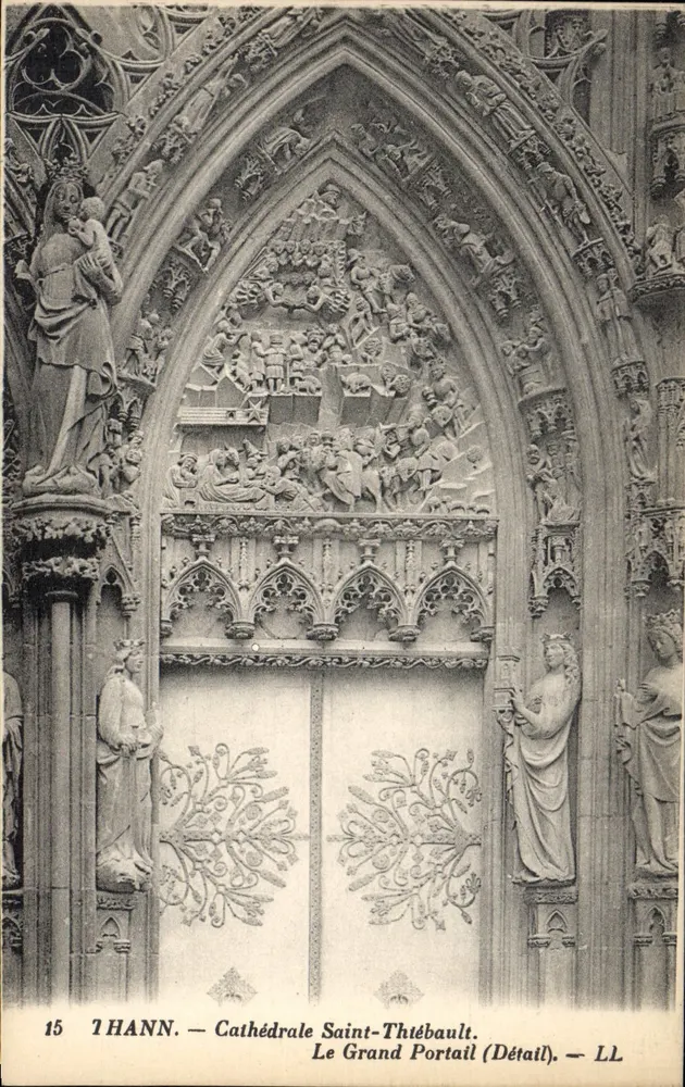 Thann — Kathedrale Saint-Thiébault. Der Große Portal (Detail) — LL - Vorderseite