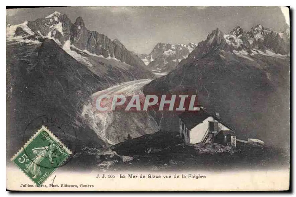 Die Glacier Sea-Ansicht von Flégère — J.J. 105 — Juillien Frères, Phot. Verleger, Genf - Vorderseite