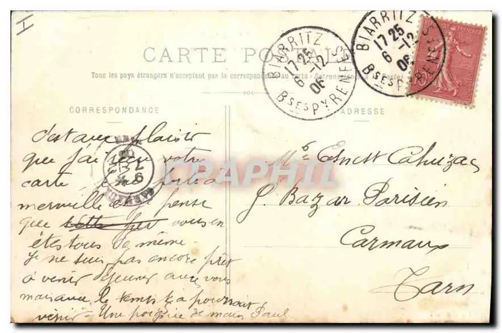 Biarritz Pittoresque — Raz de Marée — N° 432 — Edição A. Simons - Verso