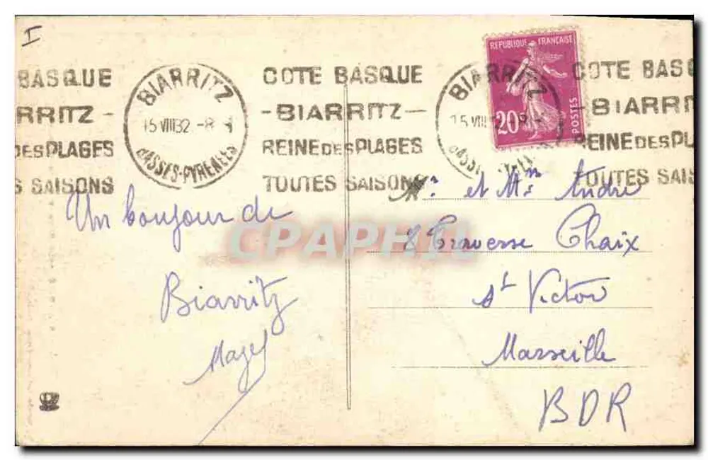 Biarritz - O Rocher de la Vierge — fototipia Labouche Frères, Toulouse, n°1205 - Verso