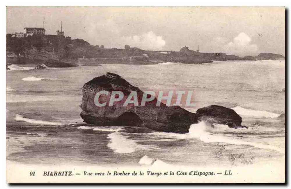 Biarritz — Ansicht auf den Felsen der Jungfrau und die spanische Küste — LL - Vorderseite