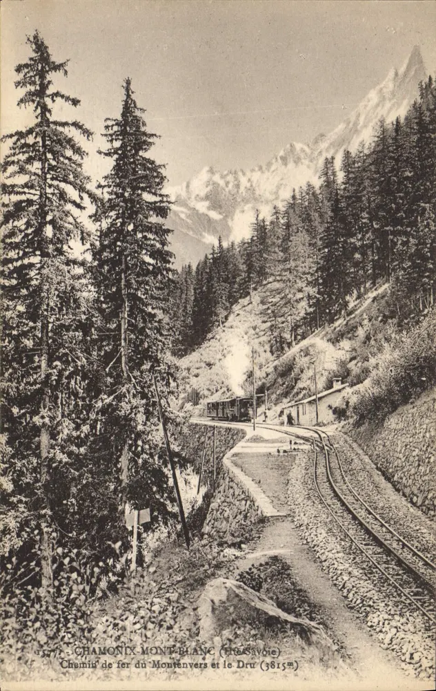Chamonix-Mont-Blanc (Haute-Savoie) — Chemin de fer du Montenvers et le Dru (3815m) — L. Feurze, édit, à Annecy (Haute-Savoie) - Recto