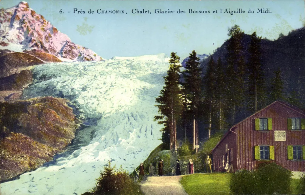 Nahe Chamonix - Chalet, Gletscher des Bossons und die Aiguille du Midi - Vorderseite
