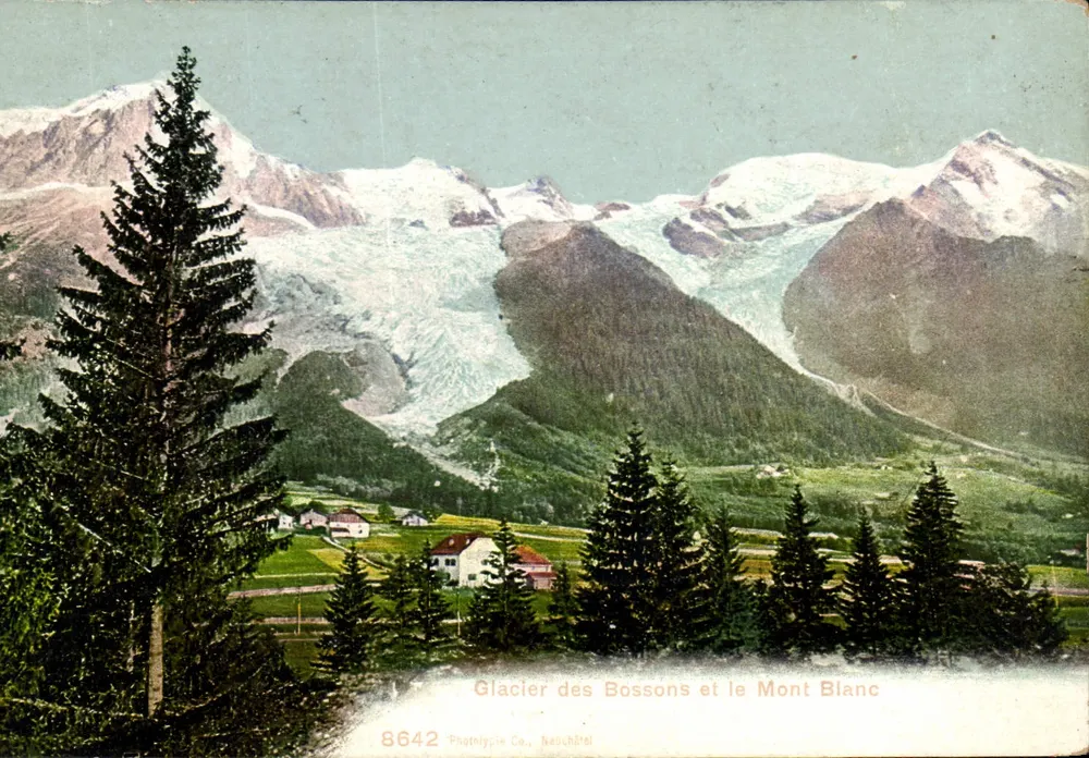 Glaciar dos Bossons e o Monte Branco — Phototypie Co., Nauchâtel — n° 8642 - Frente