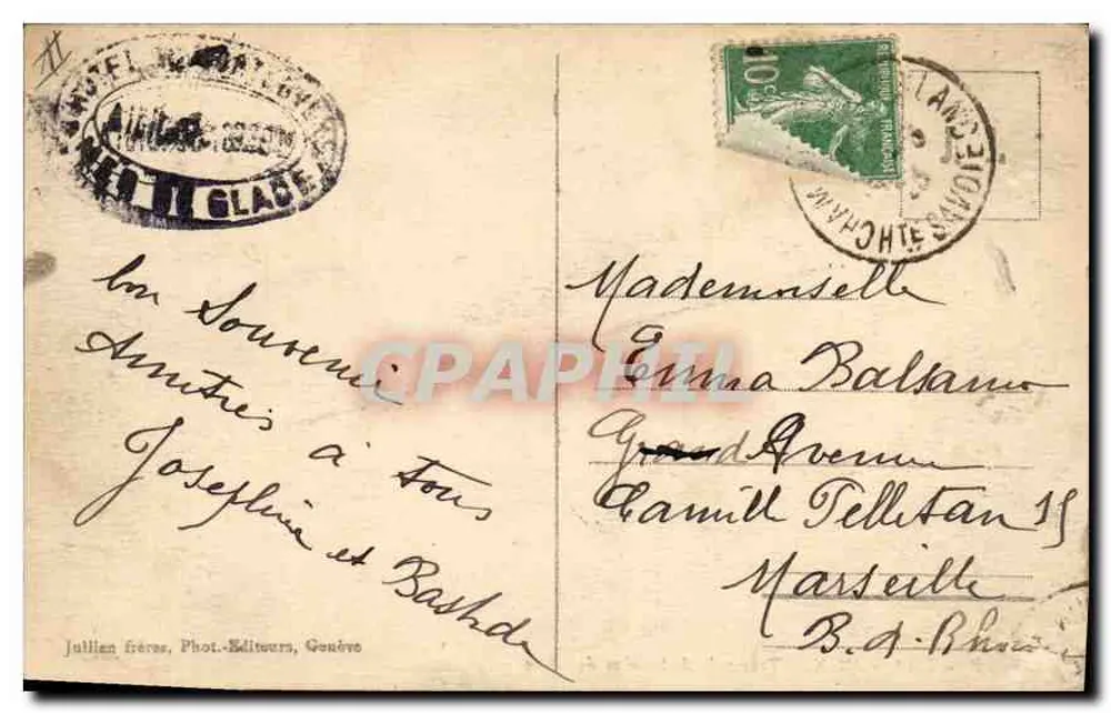 Chamonix — Przejście przez Morze lodowe — J. 544 B. — Julien Frères, Genewa - Rewers