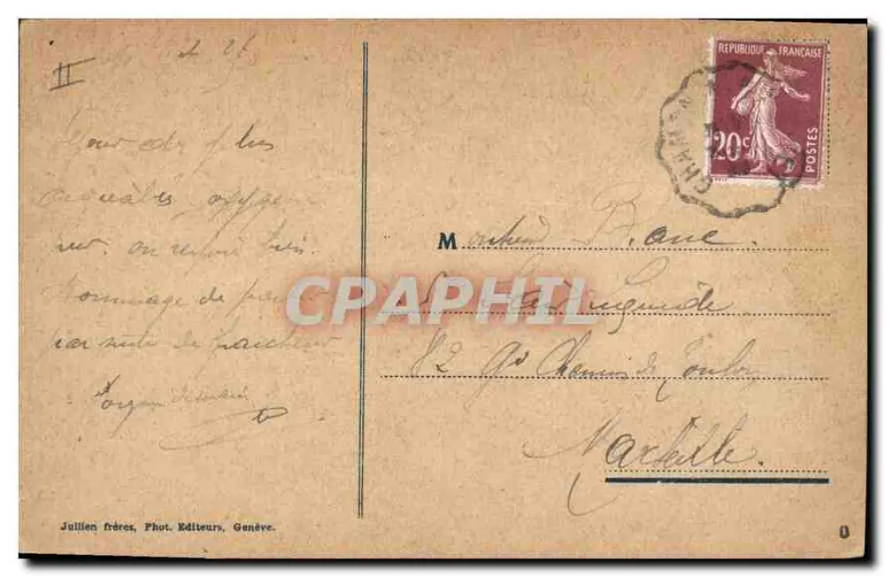 Chamonix e o Mont-Blanc — J. J. 7728 — Julien frères, Genebra - Verso