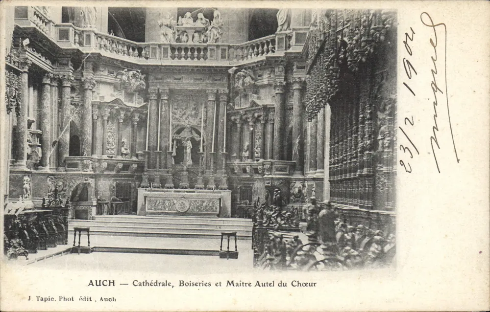 Auch — Kathedrale, Holzschnitzereien und Choraltar — J. Tapie, Foto. Ed. Auch - Vorderseite
