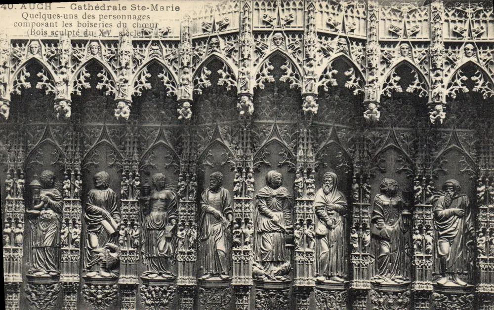 Auch — Catedral de Santa Maria — Madeiras do coro esculpidas do século XV - Frente
