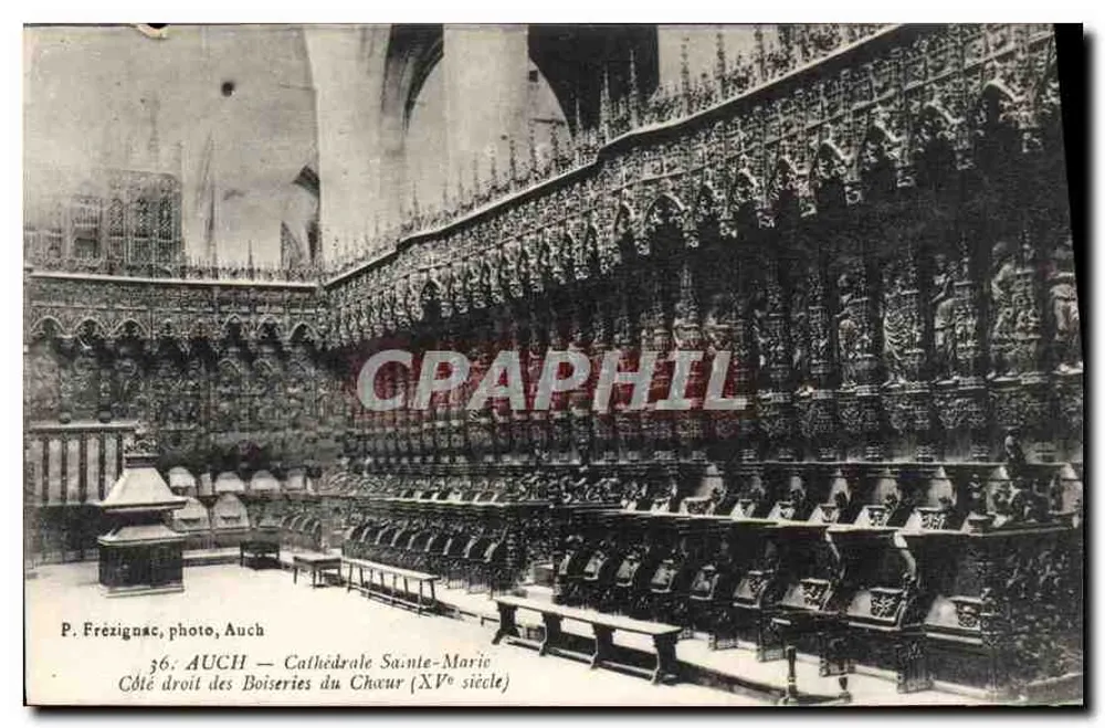 Auch — Catedral de Santa Maria, lado direito das madeiras do altar (século XV) — P. Frézignac, foto, Auch - Frente