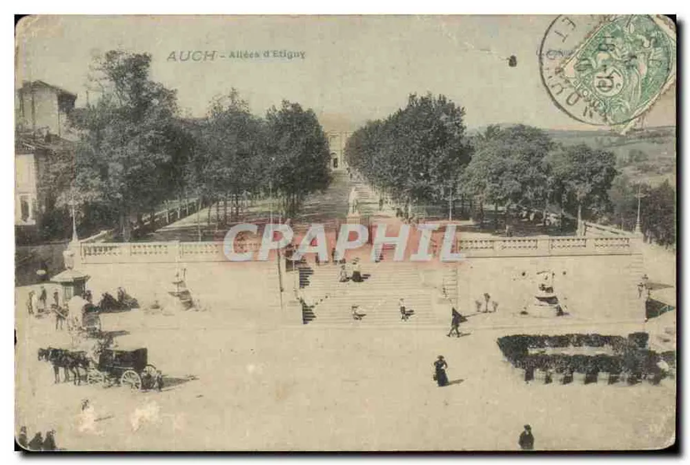 Auch - Allée d'Etigny — vue de la place avec escaliers et arbres, éditeur 'Auch' imprimé en bas - Frente