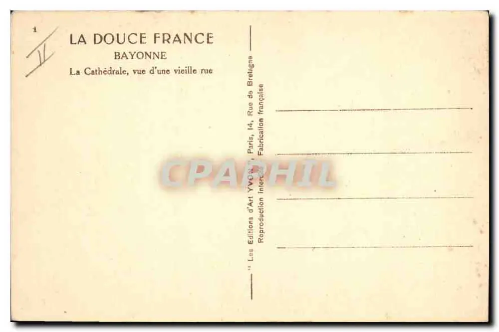 Bayonne — Ansicht der Kathedrale von einer alten Straße — Yvon - Rückseite