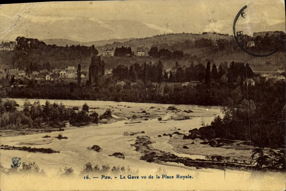 Pau — O Gave visto da Place Royale — Bilhete postal antigo n°16, editor S.W.N. - Frente
