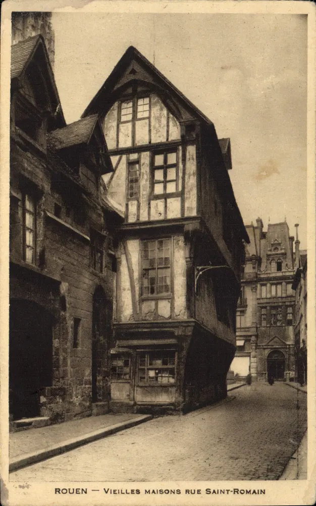 Rouen — Velhas casas na rue Saint-Romain — Édit. das Novas Galerias - Frente