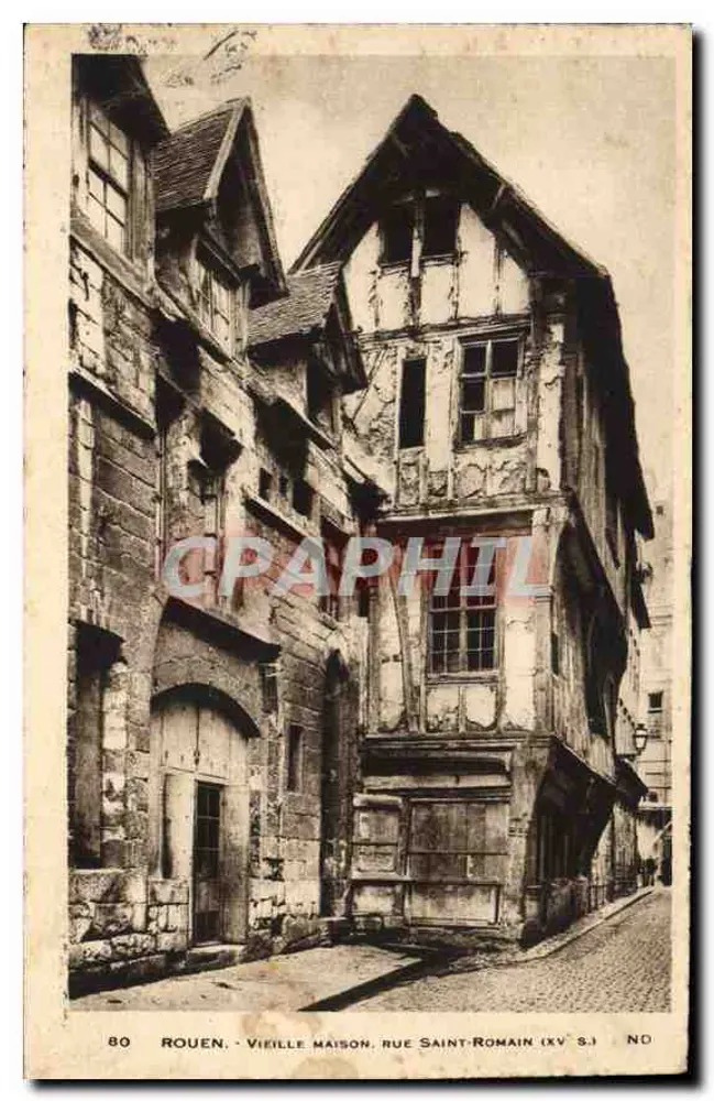 Rouen - Vieja casa, calle Saint-Romain (siglo XV) — n.º 80 - Anverso