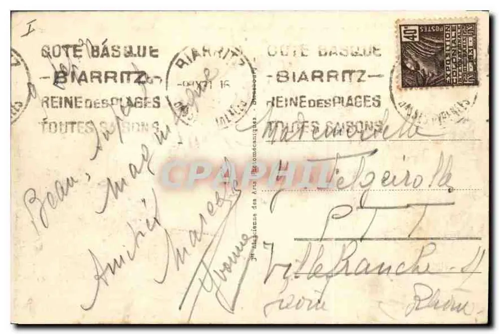 Biarritz — Denkmal für die Toten und der Felsen der Jungfrau — Verlag ARD, Nr. 279 - Rückseite