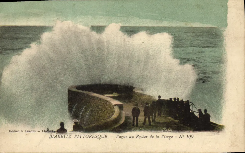 Biarritz pittoresk — Welle am Felsen der Jungfrau — Ausgabe A. Simons, Nr. 100 - Vorderseite