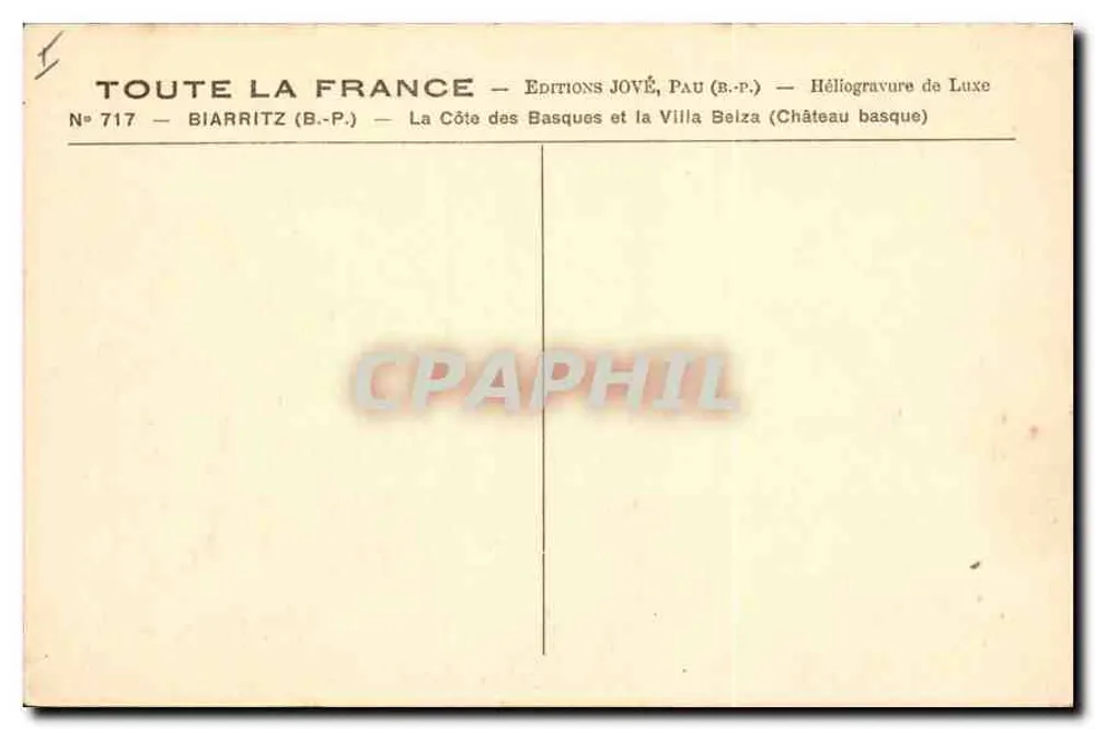 Biarritz — La Côte des Basques und die Villa Belza (Basque Schloss) — Éditions Jové, Pau - Rückseite