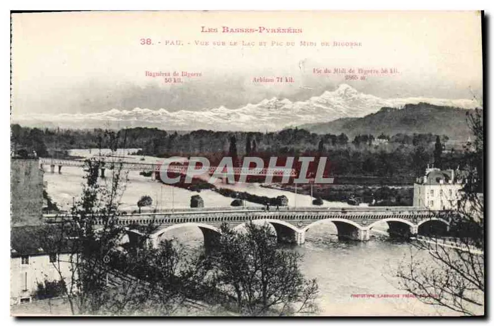 Les Basses-Pyrénées — Ansicht des Sees und des Pic du Midi de Bigorre — Phototypie Larruchet, Pau, Nr. 38 - Vorderseite