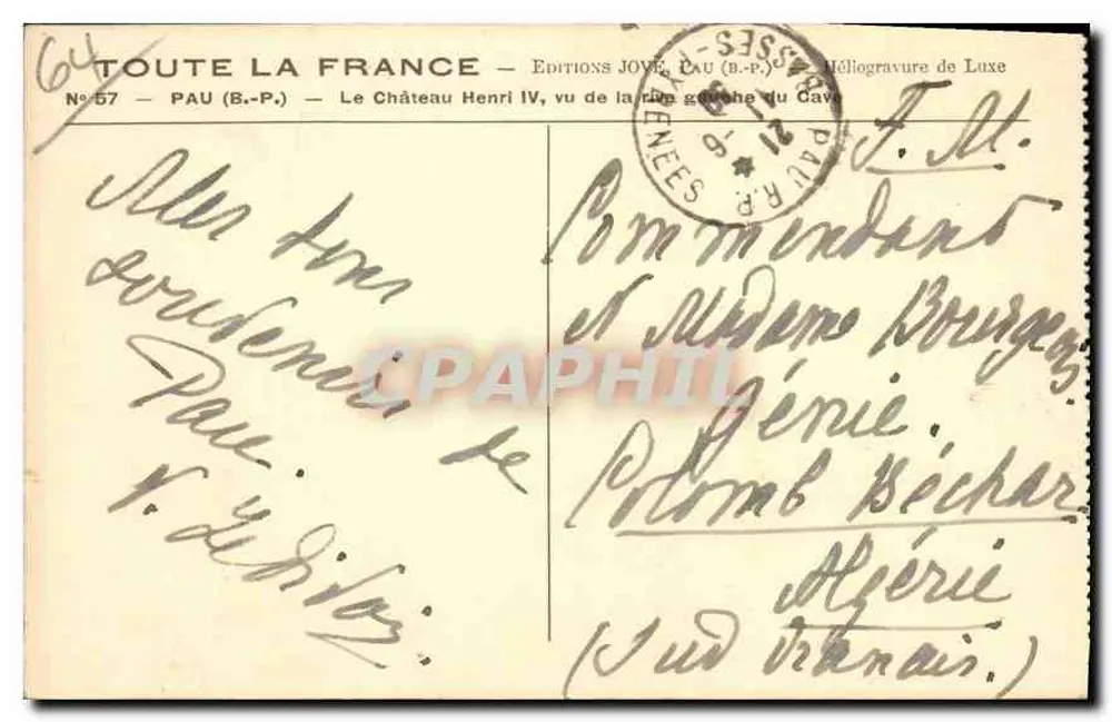 Pau — O Castelo de Henri IV, visto da margem esquerda do Gave — Edições Jove - Verso