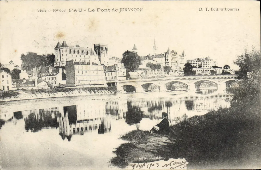 Pau - O Ponte de Jurançon — vista geral — D. T. Edit. a Lourdes, Série 1 No 608 - Frente