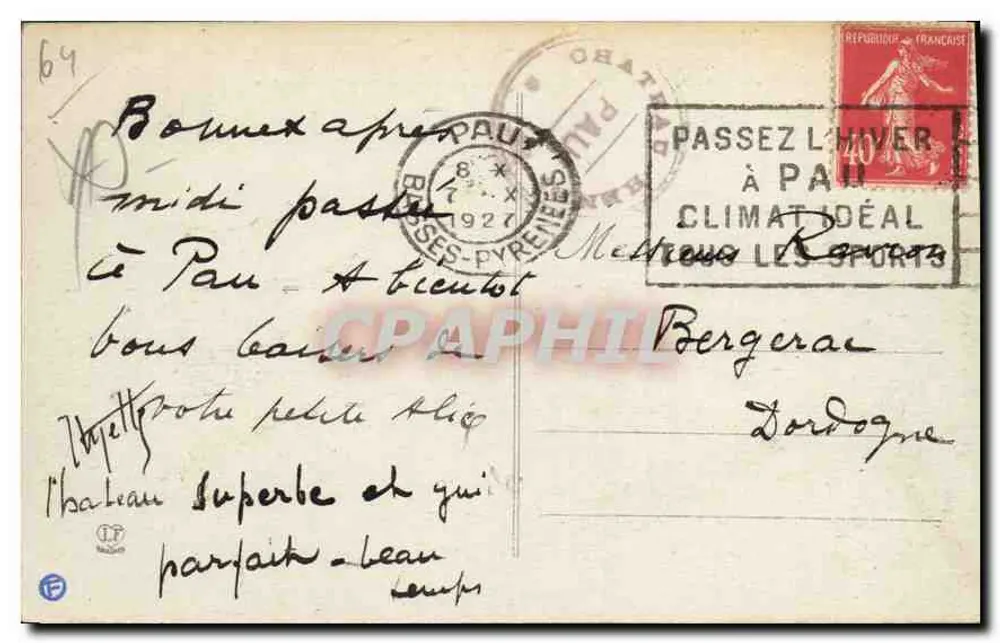 Pau — Allgemeiner Blick auf Schloss und Hotel Gassion — Verlag LAGUICHÉ PÈRES TAVARES - Rückseite
