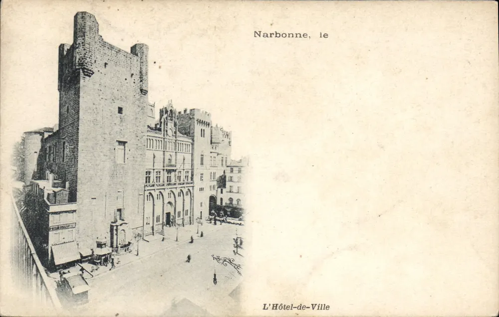 Narbonne, o Hotel-de-Ville — visão da torre e do edifício principal — editor H. Bourgeois & Labbé (Nord) - Frente