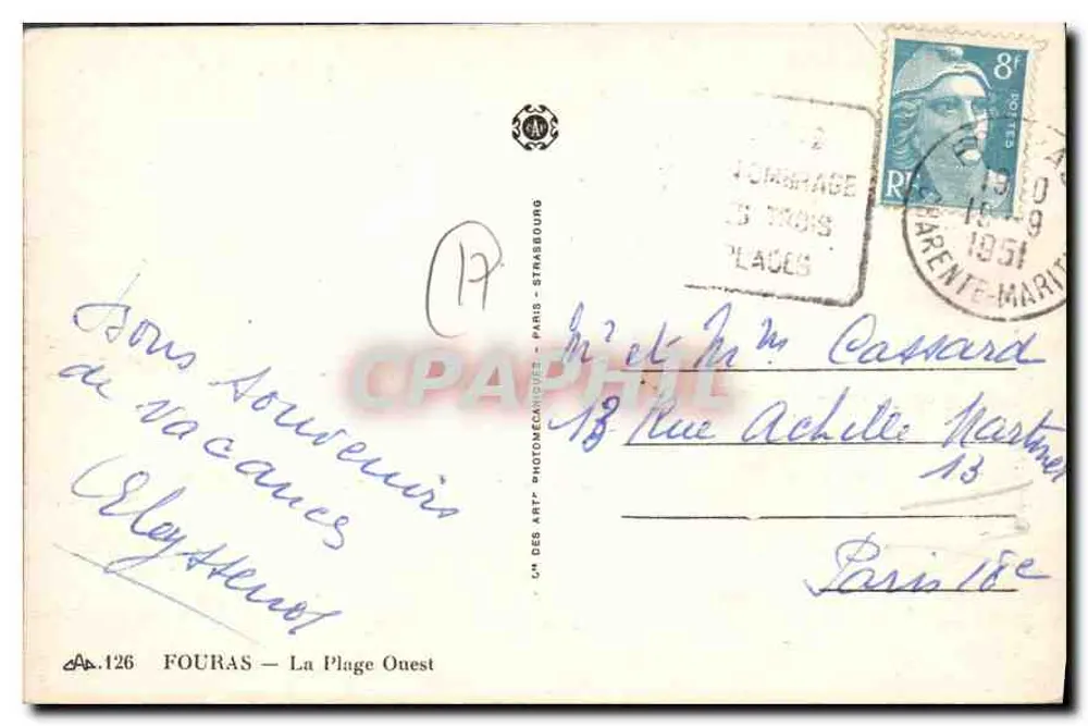 Fouras — A Praia Oeste — editor 'L'Art des Art' Paris - Verso