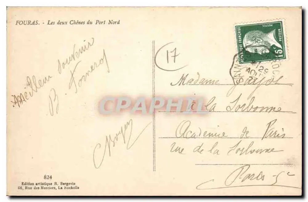 Fouras - Los dos Cipreses del Puerto Norte — Edición artística R. Bergerin, n°824 - Reverso