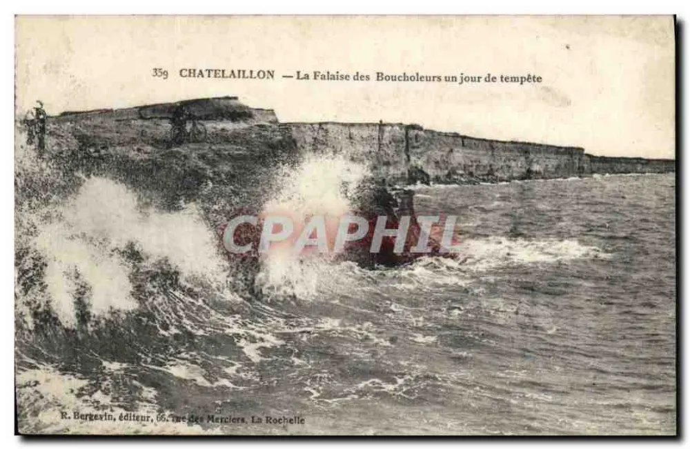 Châtelaillyon — La Falaise des Boucholeurs an einem stürmischen Tag — R. Bergevin, Verlag, 66, rue des Merciers, La Rochelle - Vorderseite