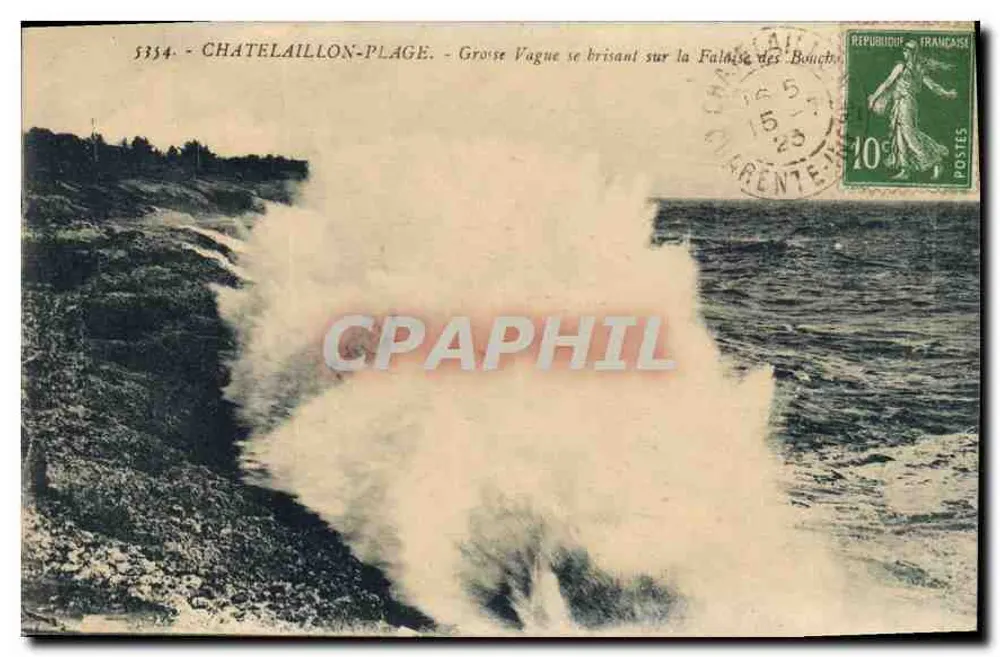 Châtelallion-Plage — Große Welle, die an den Bouche-Klippen bricht — Künstlerische Ausgabe R. Bergevin - Vorderseite