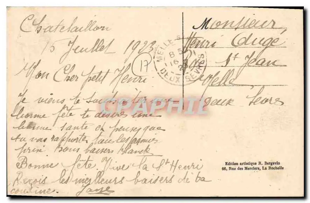 Châtelallion-Plage — Große Welle, die an den Bouche-Klippen bricht — Künstlerische Ausgabe R. Bergevin - Rückseite