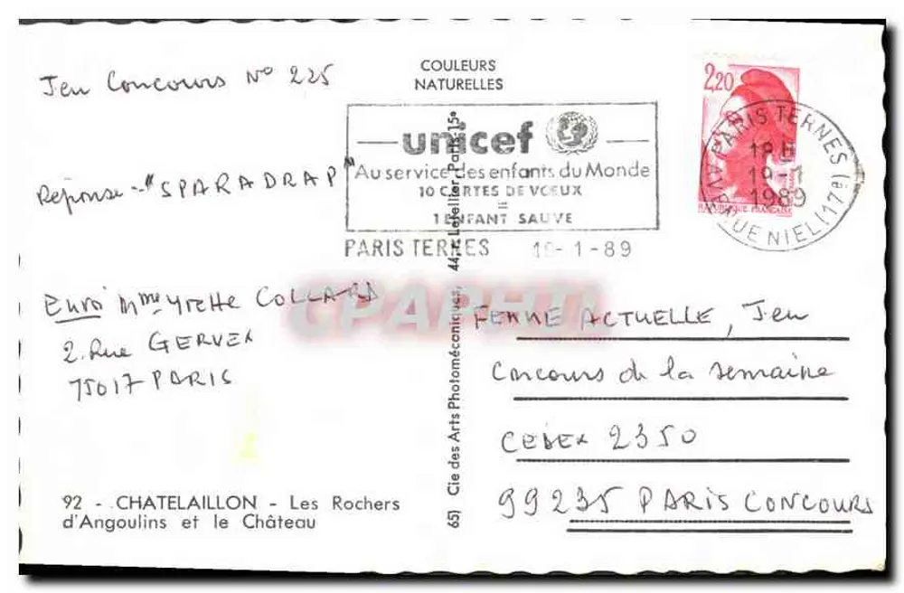 Die Felsen von Angoulins und das Schloss — n° 63 — Verlag Graphie - Rückseite