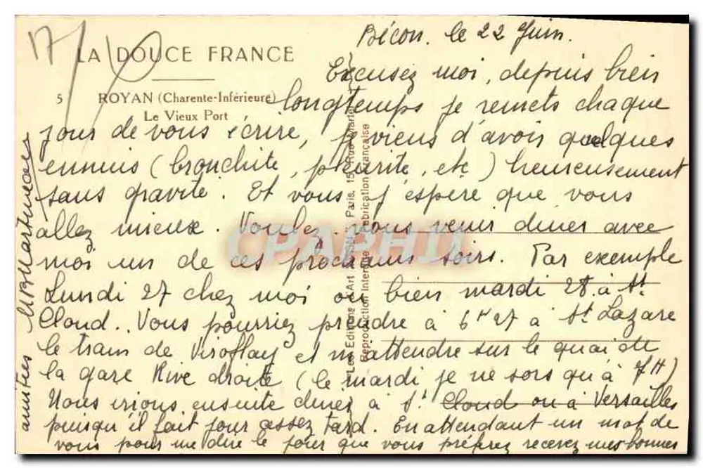 Der alte Hafen von Royan — Charente-Inférieure — Verlag La Douce France, Nr. 5 - Rückseite