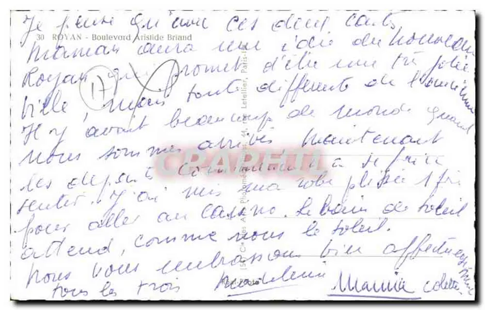 रॉयन - अरिस्टाइड ब्रियांड बुलेवार्ड — केंद्रीय चौक का दृश्य बिल्डिंग्स और कारों के साथ — छापकर्ता कैप - पीछे