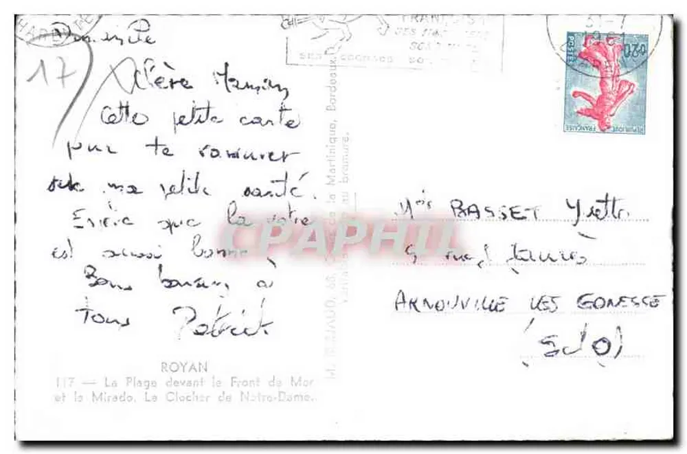 Royan — A Praia diante da Frente de Mar e da Torre da Igreja de Nossa Senhora — M. RICHAUD, n° 117 - Verso
