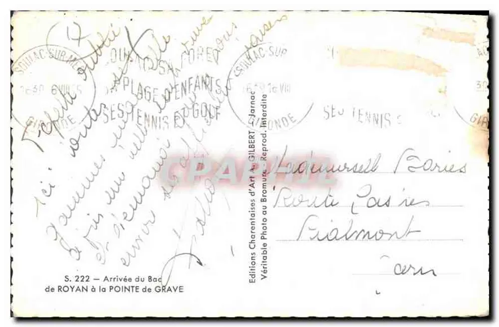 Chegada do navio de Royan à Ponta de Grave — Éditions Charentaises d'Art - Verso