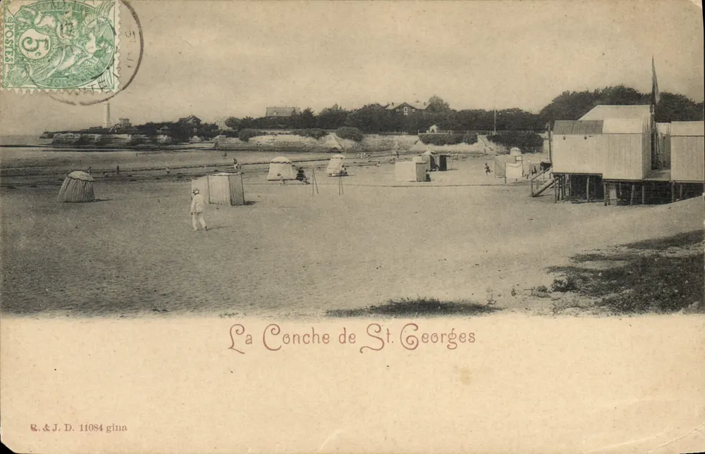 La Conche de St. Georges — plage avec cabines et bâtiments sur pilotis — éditeur R.&J.D. n°11084 - Frente