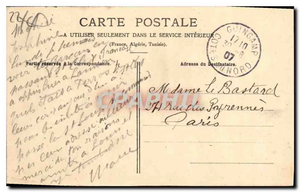 Guingamp (Côtes-du-Nord) — La Fontaine — J.-B. Barat, editore-fotografo, Saint-Quay, Cliché d'appareil Mackenstein, n°317 - Verso