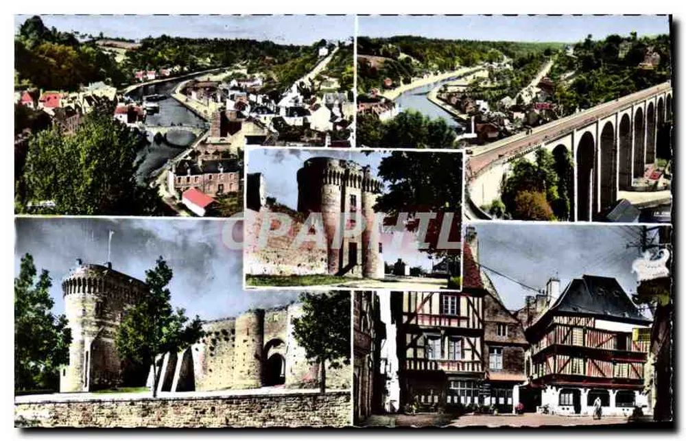 Dinan — Vista panorâmica com castelo, viaduto e casas com chaminés — Éditions La Cigogne, Nantes - Frente